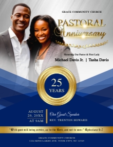 Elegant Pastoral Anniversary Blue & Gold Church 4 Page design preview