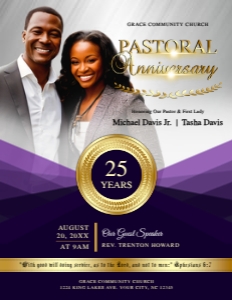 Elegant Pastoral Anniversary Purple & Gold Church 4 Page Bifold P design preview