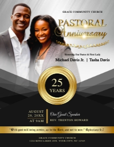 Elegant Pastoral Anniversary Black & Gold Church 4 Page Bi-Fold design preview
