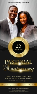 33x84" Elegant Pastoral Anniversary Black & Gold Church Sign design preview
