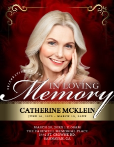 Red & Gold Vintage Blurred Roses Obituary 8 Page Program design preview