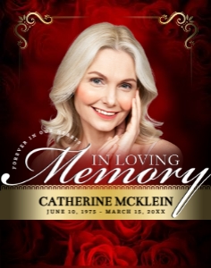 Red & Gold Vintage Roses In Loving Memory Women's Obituary Sign design preview