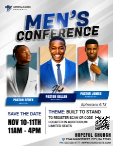 8.5x11 Bold Blue Men's Conference Church Event 3 Photos Flyer design preview