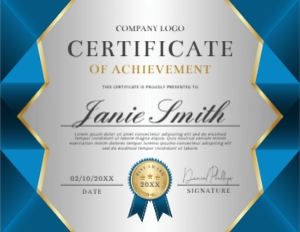 11X8.5" Certificate Of Achievement Award Blue, Grey & Gold Flyer design preview