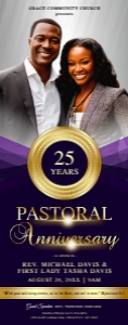 Pastoral Anniversary: Elegant Purple & Gold Church Celebration design preview