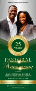 33x84" Elegant Pastoral Anniversary Green & Gold Church Banner design preview