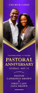 33 X 80 Pastoral Anniversary: Elegant Purple & Gold Frame Banner design preview