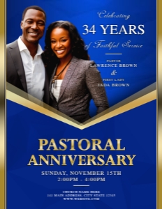 11x17 Pastoral Anniversary: Elegant Blue & Gold Frame Church design preview