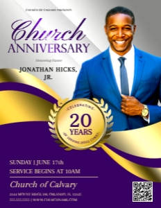 2 SIZES Church Anniversary Program: Elegant 4-Page Purple & Gold design preview