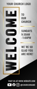 Modern Black, Gold & Grey Welcome To Our Church Retractable Banne design preview