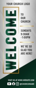 33" x 80" Emerald Green, Gold & Grey Welcome To Our Church design preview