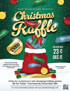 8.5x11 Christmas Raffle Green & Gold Holiday Ticket Sack Flyer design preview