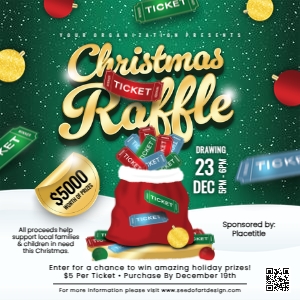 Christmas Raffle Green & Gold Holiday Ticket Sack Social Media design preview