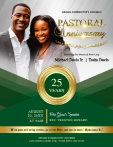 Pastoral Anniversary Green & Gold Church Bi-Fold Program design preview