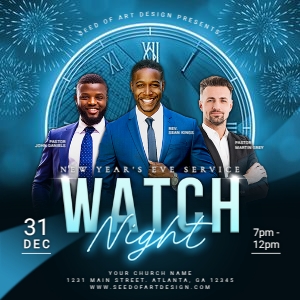 Watch Night: New Year's Eve Church Service Social Media Template design preview