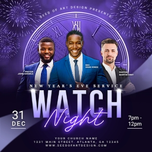 Purple Watch Night: New Year's Eve Church Service Social Media design preview