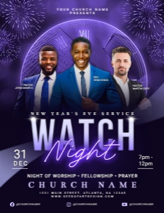8.5x11 Purple Watch Night: New Year's Eve Church Service Flyer design preview