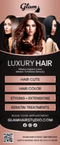 33" x 80" Rose Gold & Black Luxury Hair Salon Services Banner: 33" x 80" Rose Gold & Black Luxury Hair Salon Services Banner