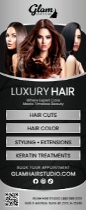 33" x 80" Elegant Silver & Black Luxury Hair Salon Services Banner: Elegant Silver & Black Luxury Hair Salon Services Banner