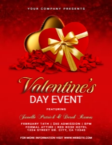 8.5x11 Romantic Valentine's Day Red & Gold Heart Box With Rose design preview