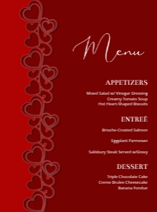 6.5" x 8.75" Romantic Hearts Swirls Valentine's Day Red Menu design preview