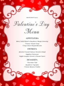 6.5 X 8.75 Lovely Red & Pink Valentine's Day Hearts & Swirls Menu design preview