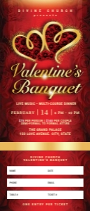 3x7 Elegant Red Roses & Gold Hearts Valentine's Banquet Ticket design preview