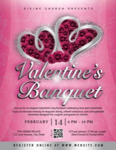 8.5 x 11 Pink Roses & Silver Hearts Luxury Valentine's Banquet design preview