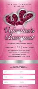 3x7 Pink Roses & Silver Hearts Luxury Valentine's Banquet Ticket: 3x7 Pink Roses & Silver Hearts Luxury Valentine's Banquet Ticket