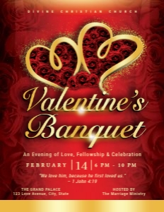Elegant Red Roses & Gold Hearts Valentine's Banquet Program design preview