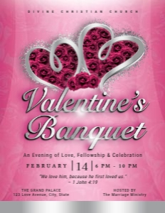 Pink Roses & Silver Hearts Luxury Valentine's Banquet Bi-fold design preview