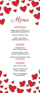 4 x 9.25 Red Hearts Sweetheart Valentine's Day Dinner Menu design preview