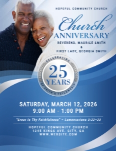 8.5x11 Elegant Soft Blue & Silver Church Anniversary Celebration Flyer: 8.5x11 Elegant Blue & Silver Church Anniversary Celebration Flyer