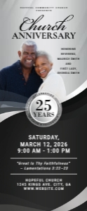 33" x 80" Elegant Onyx & Silver Church Anniversary Celebration Banner: 33" x 80" Elegant Onyx & Silver Church Anniversary Celebration