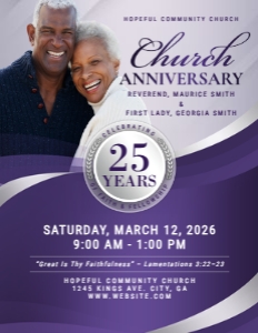 8.5x11 Lilac Purple & Silver Church Anniversary Celebration Flyer: 8.5x11 Lilac Purple & Silver Church Anniversary Celebration Flyer