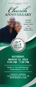 33" x 80" Emerald Green & Silver Church Anniversary Celebration Banner: 33" x 80" Emerald Green & Silver Church Anniversary Celebration