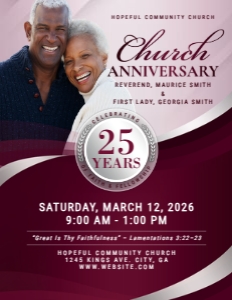 8.5x11 Burgundy & Silver Church Anniversary Celebration Flyer: 8.5x11 Burgundy & Silver Church Anniversary Celebration Flyer