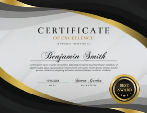 11 x 8.5 Elegant Certificate of Excellence Black & Gold Award: 11 x 8.5 Elegant Certificate of Excellence Black & Gold Award