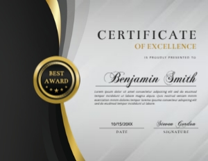 Elegant Black & Gold Certificate of Excellence Award design preview