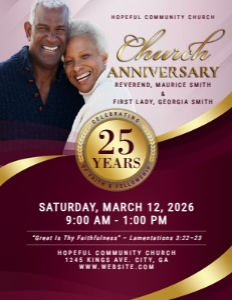 8.5x11 Burgundy & Gold Church Anniversary Celebration Flyer: 8.5x11 Burgundy & Gold Church Anniversary Celebration Flyer