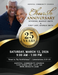 8.5x11 Elegant Black & Gold Church Anniversary Celebration design preview