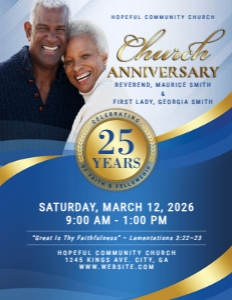 8.5x11 Sky Blue & Gold Church Anniversary Celebration Flyer design preview