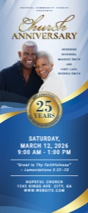 33" x 80" Blue & Gold Church Anniversary Celebration Banner: 33" x 80" Blue & Gold Church Anniversary Celebration Banner