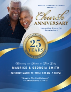 (2 SIZES) Sky Blue & Gold Church Anniversary Celebration Program design preview