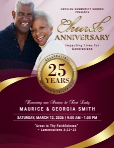 (2 SIZES) Burgundy & Gold Church Anniversary Celebration Program design preview