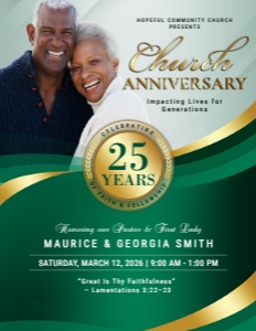 (2 SIZES) Emerald Green & Gold Church Anniversary Celebration design preview