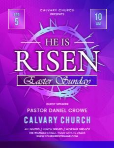 8.5x11 He Is Risen Easter Sunday, Crown of Thorns Church Flyer design preview