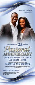 33" x 80" Elegant Pastoral Anniversary Blue & Gold Church Banner: 33" x 80" Elegant Pastoral Anniversary Blue & Gold Church Banner