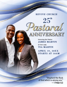 Elegant Pastoral Anniversary Blue & Gold Church Bi-Fold Program design preview