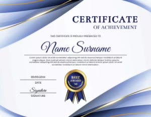 11x8.5 Elegant Blue & Gold Certificate of Achievement Award design preview